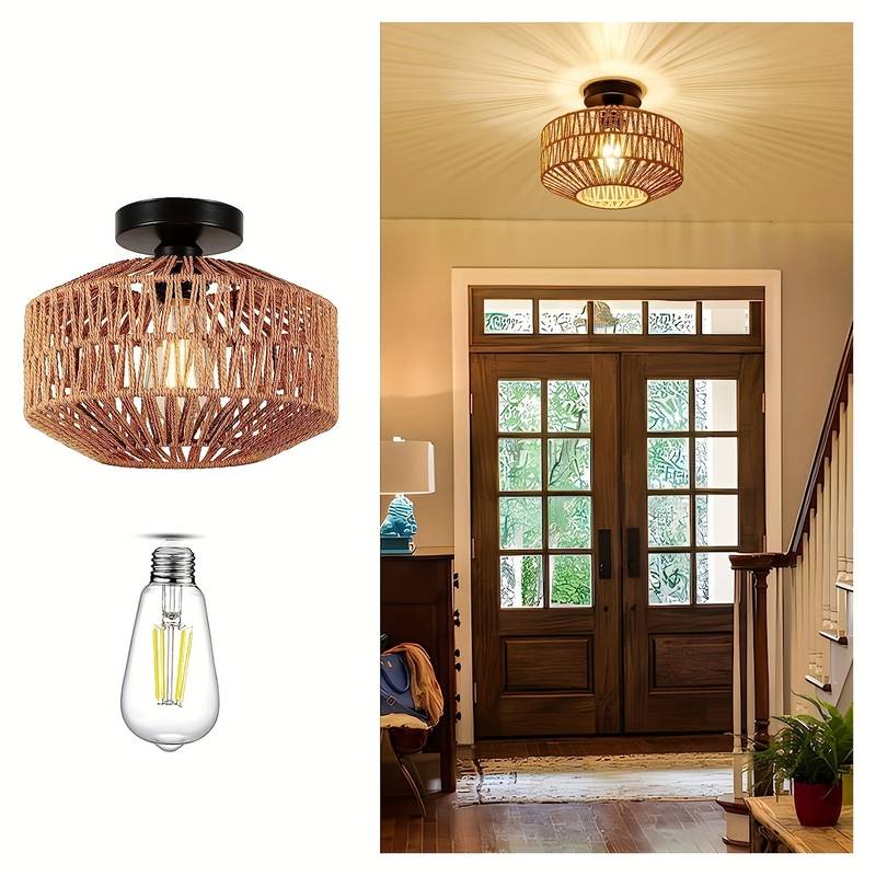 Cylindrical Open Weave Flush Mount Ceiling Lamp