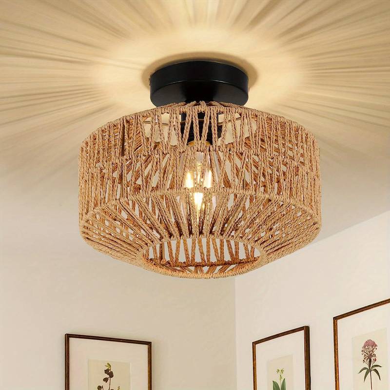 Cylindrical Open Weave Flush Mount Ceiling Lamp
