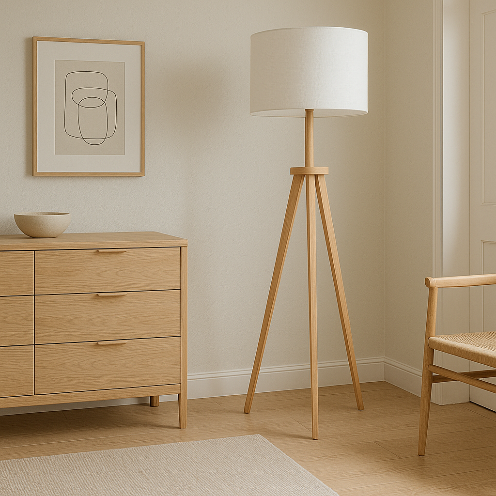 Oak Tripod Floor Lamp